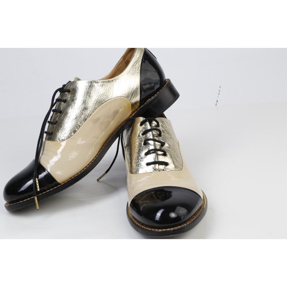 The Office OF Angela Scott Oxfords 38.5 Mr Colin Patent Nude Metallic Leather - Picture 11 of 16